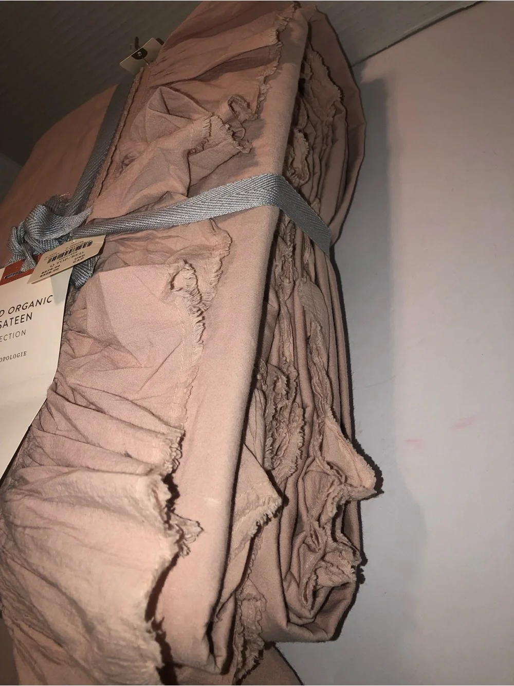 New Anthropologie Blush Peach Queen Organic Cotton Spa Sateen Ruffle Duvet Cover